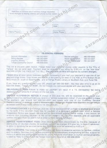 USA Arizona water utility bill 2 pages 2 in PSD format